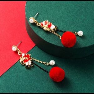 3 for $30 🎄 Red Fluffy Ball and Pearl Tassel Santa Claus Christmas earrings